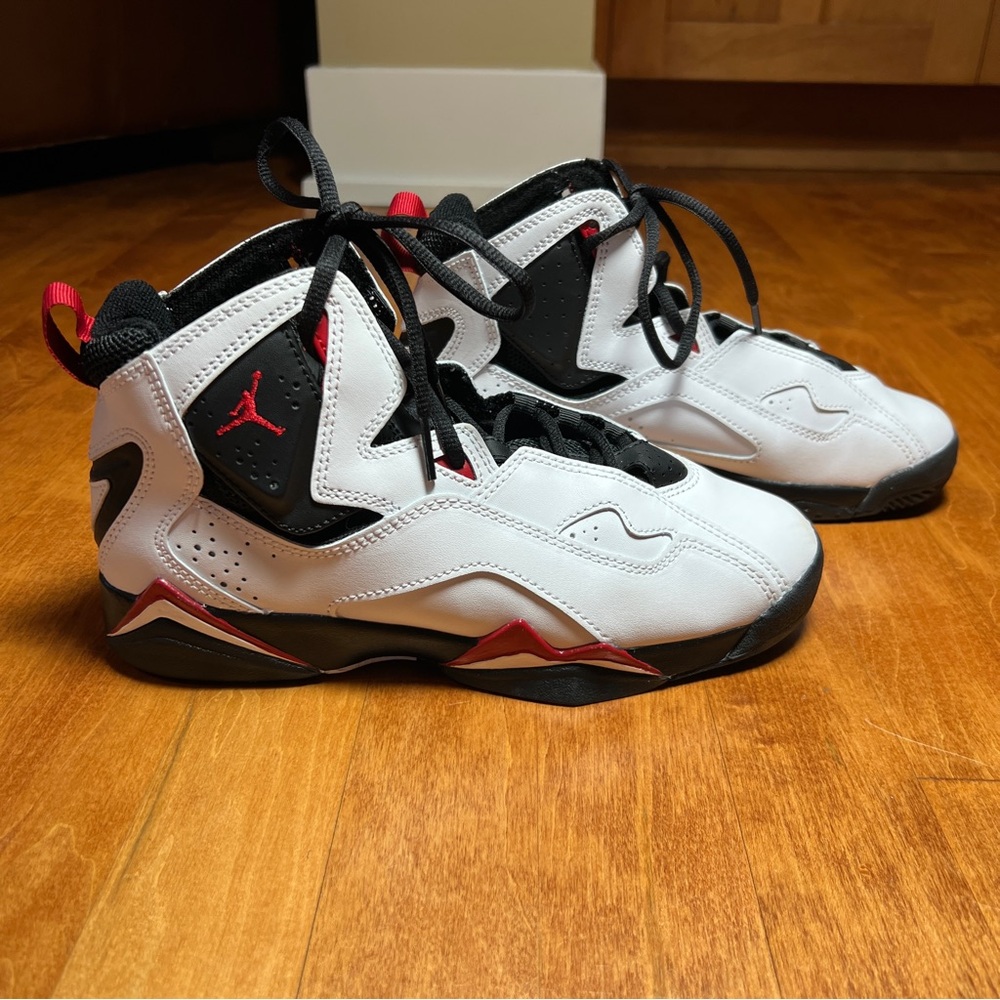 Nike Air Jordan True Flight Boys White and Black Sneakers with Red Accents